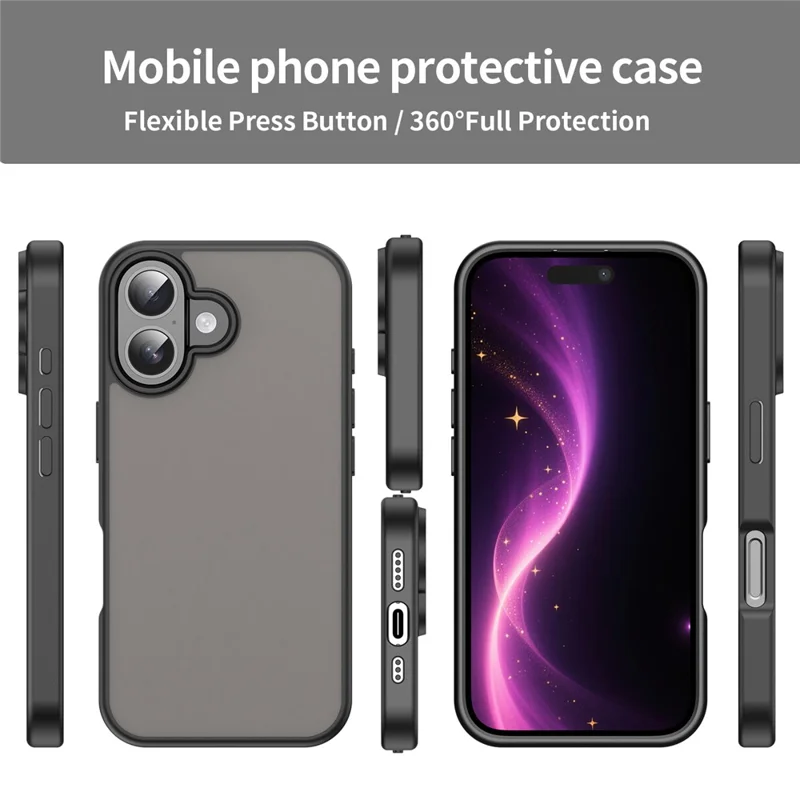 Custodia per iPhone 16 Plus Skin Touch Matte Anti Drop TPU PC Copertura posteriore del telefono - Nero
