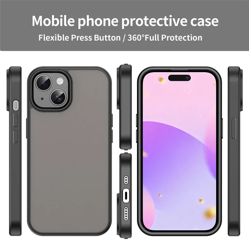 Capa Skin para iPhone 15 Plus / 14 Plus Toque Fosco Anti-Queda TPU PC Capa Traseira para Celular - Preto