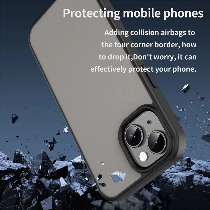 Capa Skin para iPhone 15 Plus / 14 Plus Toque Fosco Anti-Queda TPU PC Capa Traseira para Celular - Preto