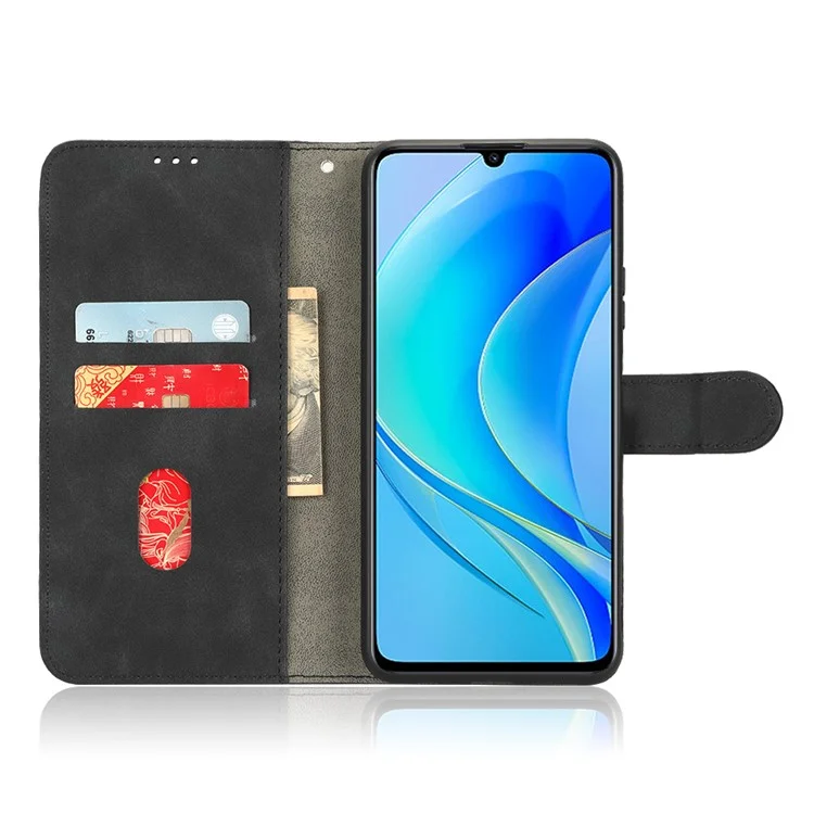 Für Huawei nova Y70 4G Hautgefühl Flip-Telefongehäuse Wallet Stand Telefonhülle Folio PU-Leder + TPU-Abdeckung - Schwarz