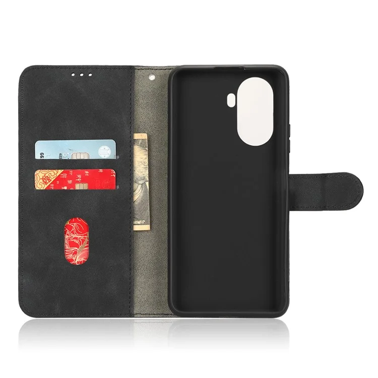 Für Huawei nova Y70 4G Hautgefühl Flip-Telefongehäuse Wallet Stand Telefonhülle Folio PU-Leder + TPU-Abdeckung - Schwarz