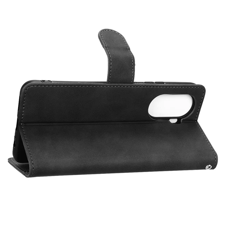 Für Huawei nova Y70 4G Hautgefühl Flip-Telefongehäuse Wallet Stand Telefonhülle Folio PU-Leder + TPU-Abdeckung - Schwarz