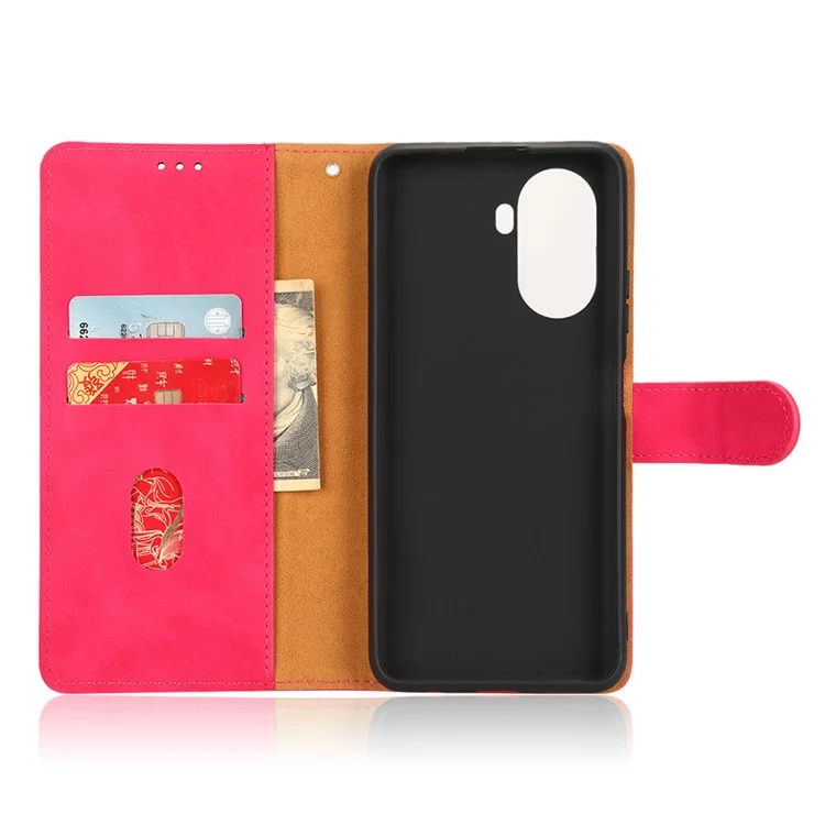 Für Huawei Nova Y70 4G Hauttouch Feeling Telefon Shell Wallet Stand Phone Hülle Folio PU Leder + Tpu-abdeckung - Rose