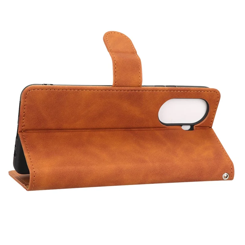 For Huawei nova Y70 4G Skin-touch Feeling Flip Phone Shell Wallet Stand Phone Case Folio PU Leather + TPU Cover - Brown