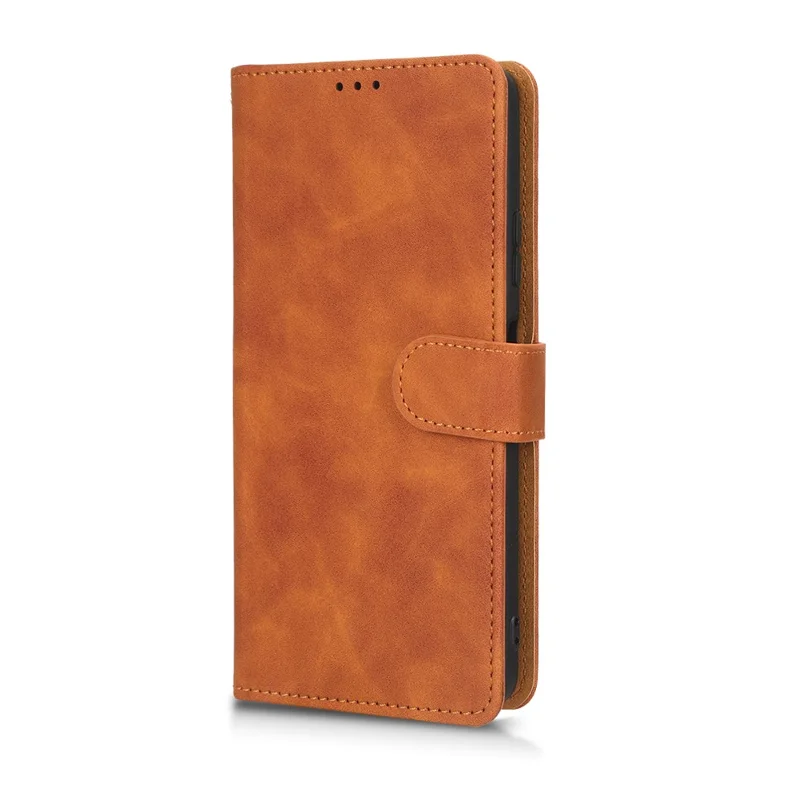 For Huawei nova Y70 4G Skin-touch Feeling Flip Phone Shell Wallet Stand Phone Case Folio PU Leather + TPU Cover - Brown
