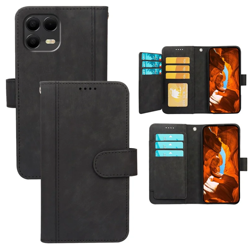 For T-Mobile Revvl 8 Pro Leather Case Line Pattern Wallet Phone Cover with 9 Card Slots - Black