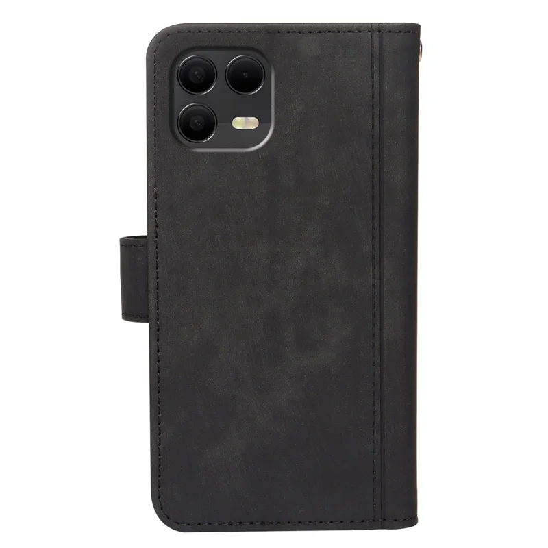 For T-Mobile Revvl 8 Pro Leather Case Line Pattern Wallet Phone Cover with 9 Card Slots - Black