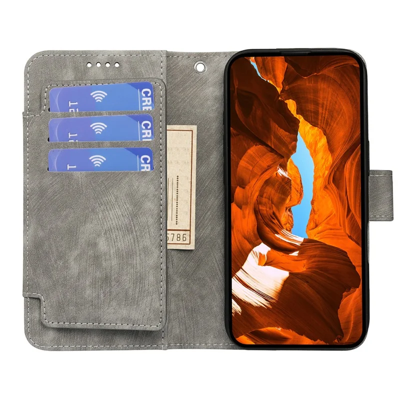 Leather Case For Honor 400 Smart 4G / 400 Smart 5G / X7d 5G / X7d 4G Line Pattern Wallet Phone Cover with 9 Card Slots - Grey