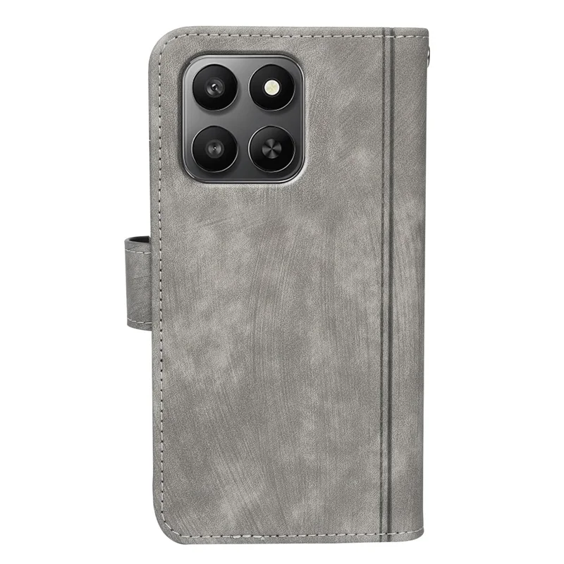 Leather Case For Honor 400 Smart 4G / 400 Smart 5G / X7d 5G / X7d 4G Line Pattern Wallet Phone Cover with 9 Card Slots - Grey