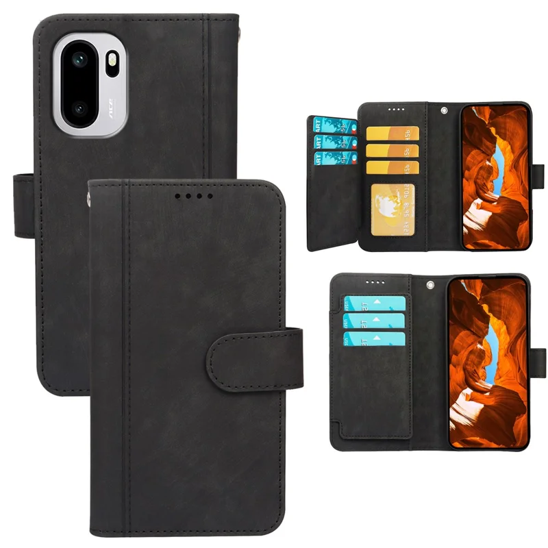 For OnePlus 15R 5G / Ace 6T 5G / Ace 6 5G Leather Case Line Pattern Wallet Phone Cover with 9 Card Slots - Black