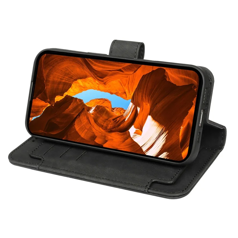 For OnePlus 15R 5G / Ace 6T 5G / Ace 6 5G Leather Case Line Pattern Wallet Phone Cover with 9 Card Slots - Black