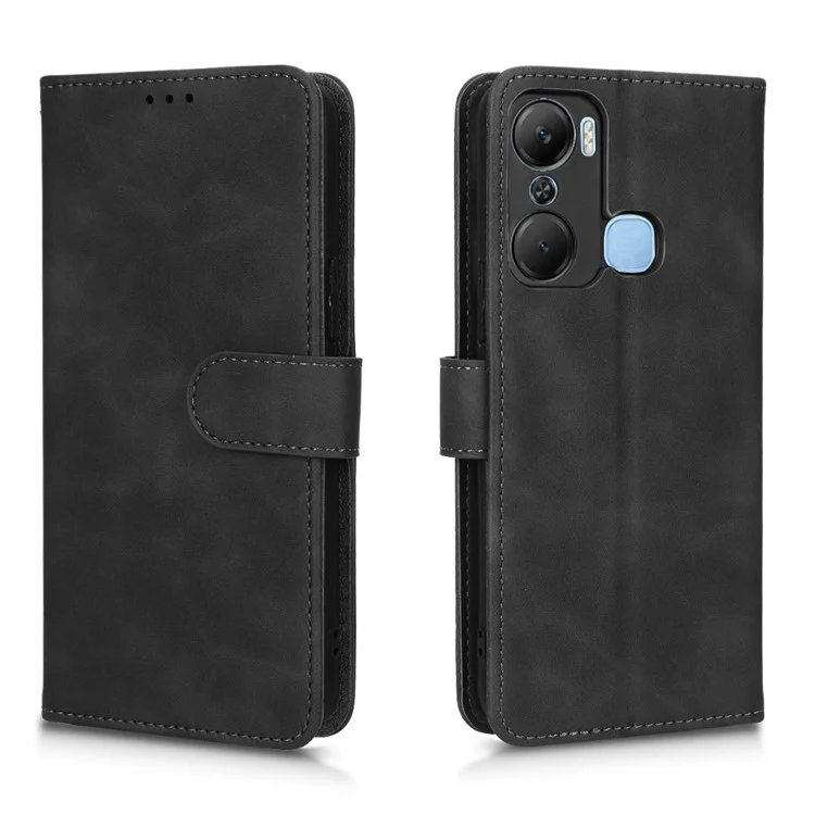 Case de Teléfono Para Sentir en la Piel Para Infinix Hot 12 Pro 4G, Wallet Stand Flip Anti-scratch PU Leather+TPU Tpu - Negro