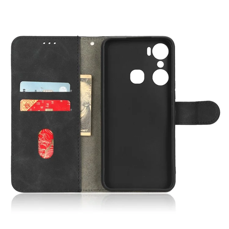 Case de Teléfono Para Sentir en la Piel Para Infinix Hot 12 Pro 4G, Wallet Stand Flip Anti-scratch PU Leather+TPU Tpu - Negro