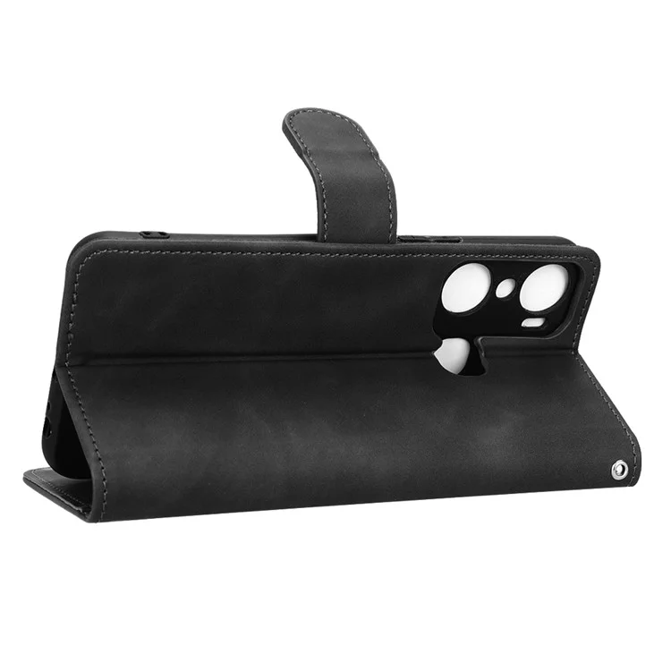 Case de Teléfono Para Sentir en la Piel Para Infinix Hot 12 Pro 4G, Wallet Stand Flip Anti-scratch PU Leather+TPU Tpu - Negro