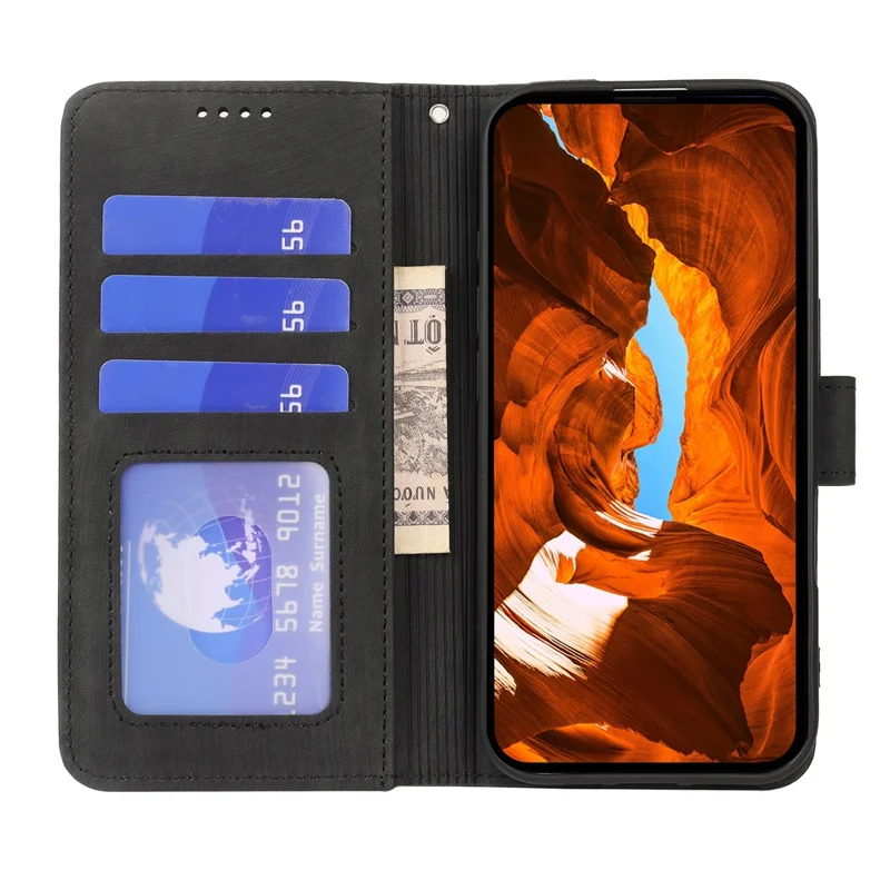 For Oppo A6 Pro 5G Case Flip Wallet Striped Texture Leather Phone Cover - Black