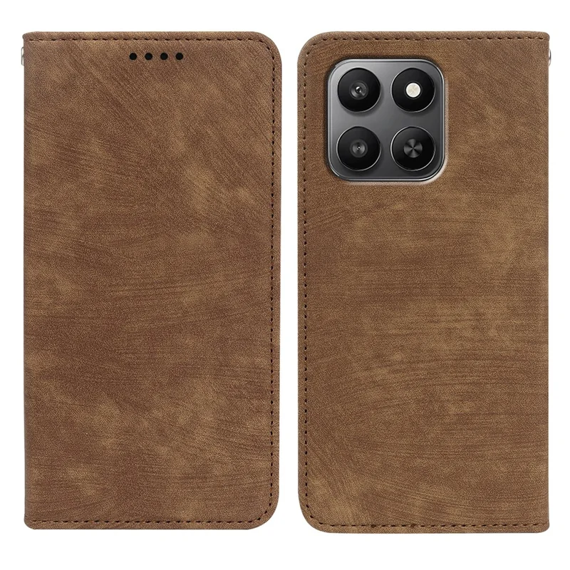 Leren hoesje voor Honor 400 Smart 5G / 400 Smart / X7d 4G / X7d 5G met sterke magnetische portemonneebeveiliging met gestreepte textuur - Bruin