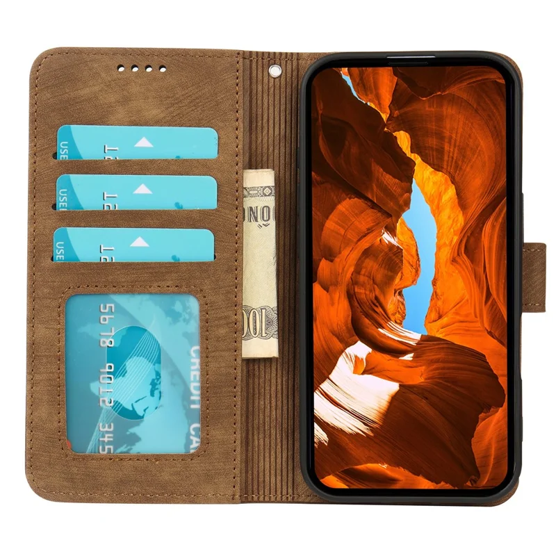 Leren hoesje voor Honor 400 Smart 5G / 400 Smart / X7d 4G / X7d 5G met sterke magnetische portemonneebeveiliging met gestreepte textuur - Bruin