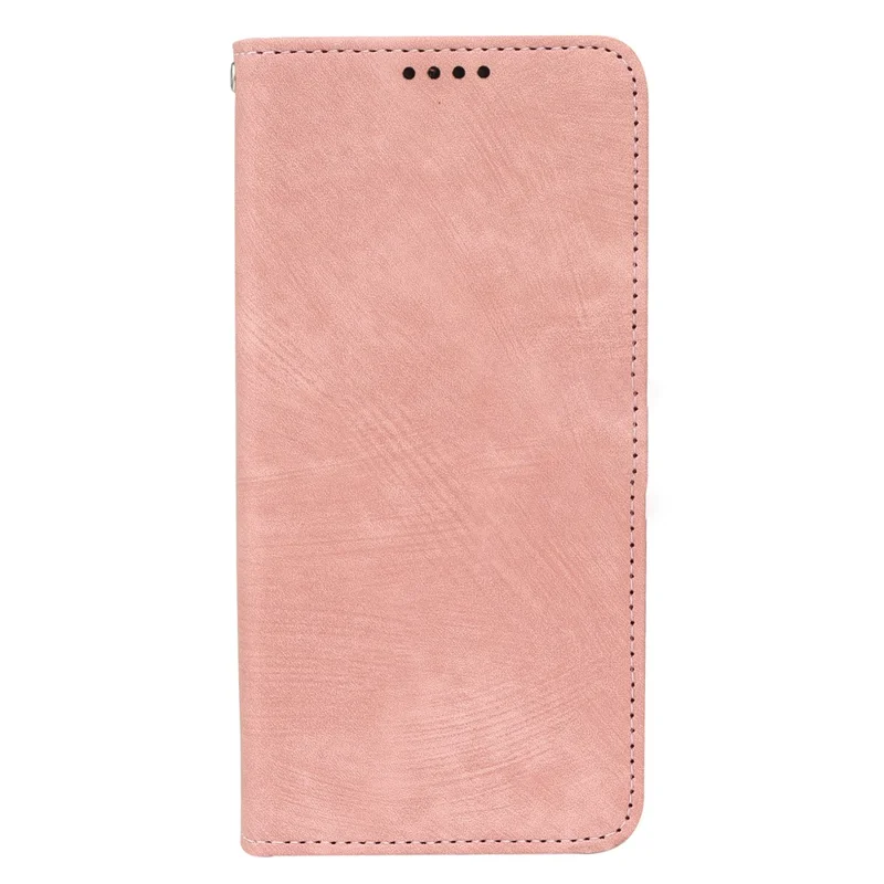 Oppo A6 Pro 5G hoesje met stevige magnetische leren portemonneebeugel met gestreepte textuur - Roségoud