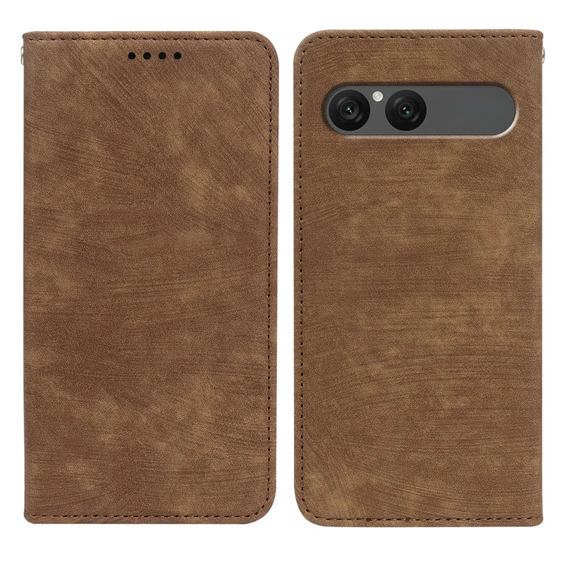 Étui Sony Xperia 10 VII en cuir magnétique résistant avec texture rayée - Marron