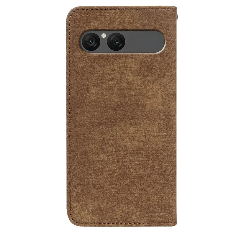 Étui Sony Xperia 10 VII en cuir magnétique résistant avec texture rayée - Marron