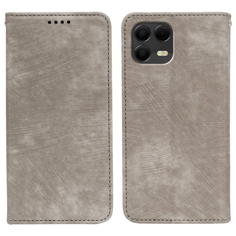 For T-Mobile Revvl 8 Pro Case Strong Magnetic Leather Wallet Phone Cover with Striped Texture - Grey