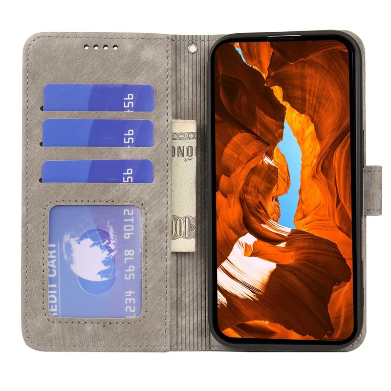 For T-Mobile Revvl 8 Pro Case Strong Magnetic Leather Wallet Phone Cover with Striped Texture - Grey