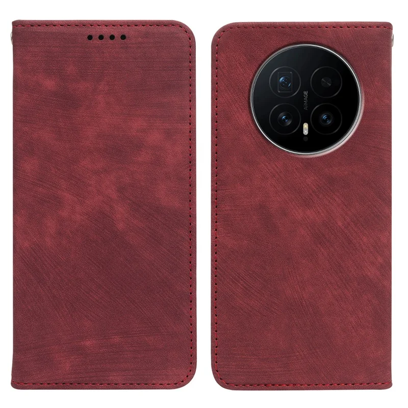 Per Honor Magic8 5G Case Strong Magnetic Leather Wallet Phone Cover con Texture a Righe - Rosso