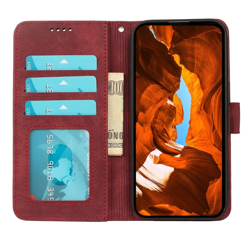 Per Honor Magic8 5G Case Strong Magnetic Leather Wallet Phone Cover con Texture a Righe - Rosso