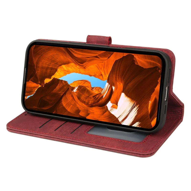 Per Honor Magic8 5G Case Strong Magnetic Leather Wallet Phone Cover con Texture a Righe - Rosso