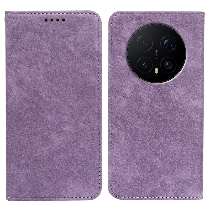 For Honor Magic8 Pro 5G Case Strong Magnetic Leather Wallet Phone Cover with Striped Texture - Purple