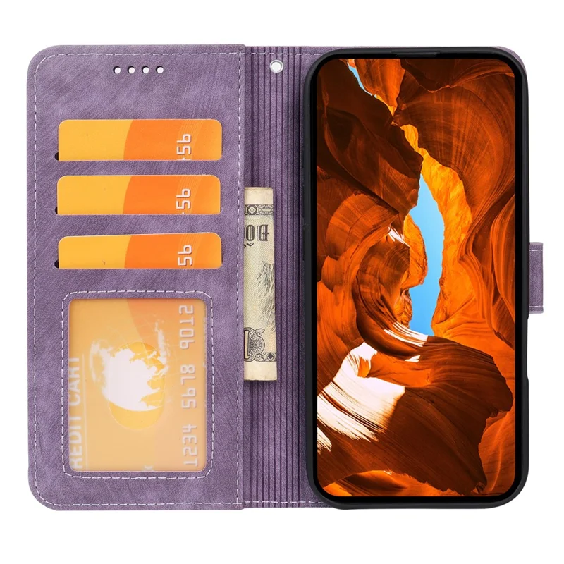 For Honor Magic8 Pro 5G Case Strong Magnetic Leather Wallet Phone Cover with Striped Texture - Purple