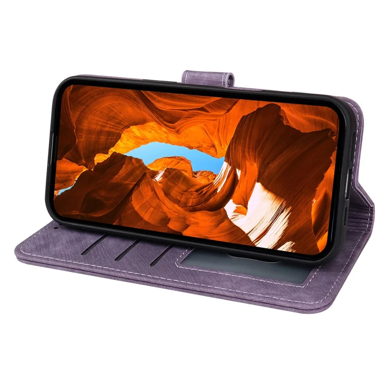 For Honor Magic8 Pro 5G Case Strong Magnetic Leather Wallet Phone Cover with Striped Texture - Purple