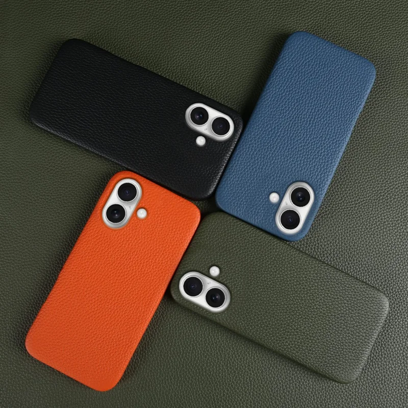 Custodia per iPhone 17 compatibile con MagSafe Texture Litchi Vera pelle di mucca + Custodia per telefono in PC - Arancione