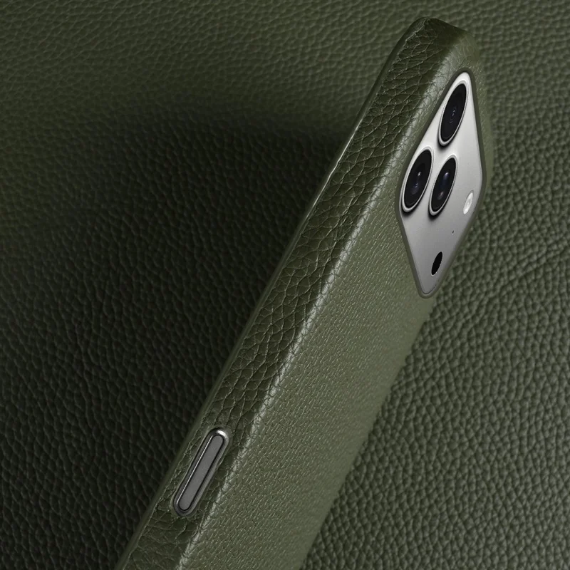 Custodia iPhone 17 Pro Compatibile con MagSafe Texture Litchi Pelle Bovina Genuina + Copertura Telefonica in PC - Arancione