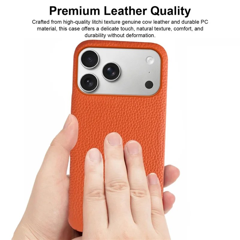 Custodia per iPhone 17 Pro Max compatibile con MagSafe, texture di licheni, vera pelle bovina + cover in PC - Arancione
