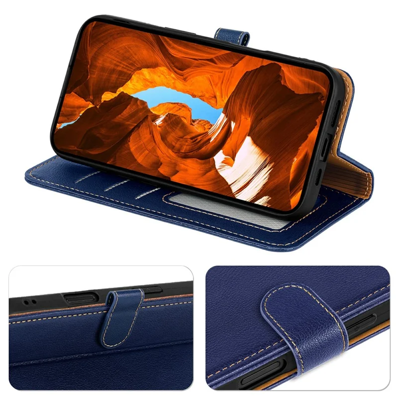 For Oppo Find X9 5G Case RFID Blocking Wallet Litchi Texture Leather Phone Cover Magnetic Clasp - Blue