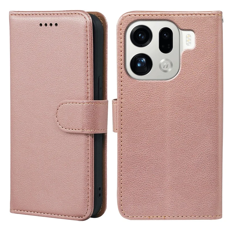 Per Oppo Find X9 Pro 5G Case RFID Blocking Wallet Litchi Texture Leather Phone Cover Magnetic Clasp - Rose Gold