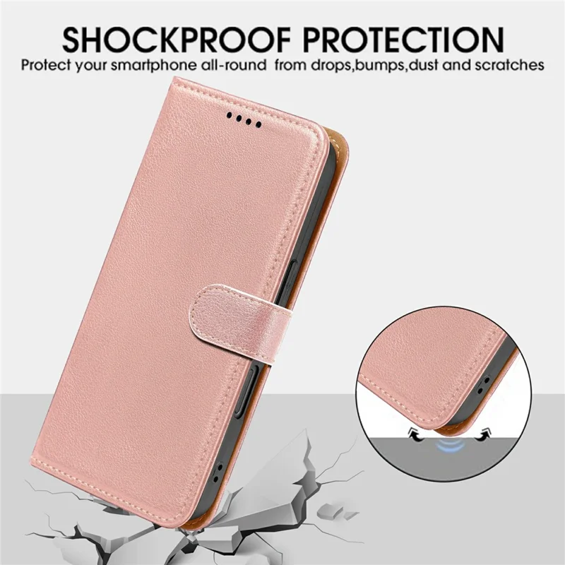 Per Oppo Find X9 Pro 5G Case RFID Blocking Wallet Litchi Texture Leather Phone Cover Magnetic Clasp - Rose Gold
