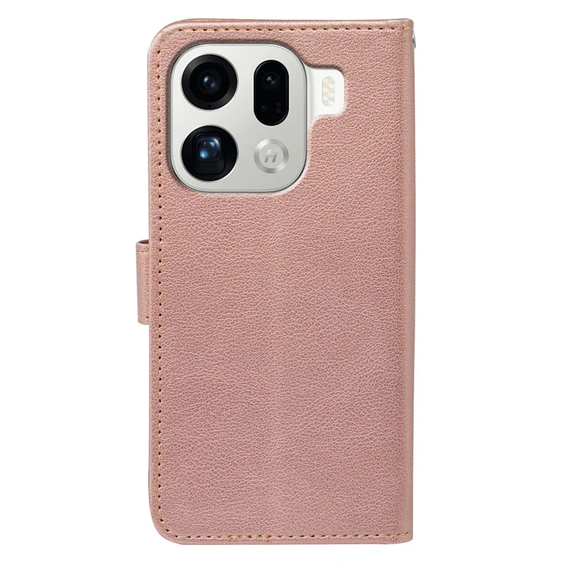Per Oppo Find X9 Pro 5G Case RFID Blocking Wallet Litchi Texture Leather Phone Cover Magnetic Clasp - Rose Gold