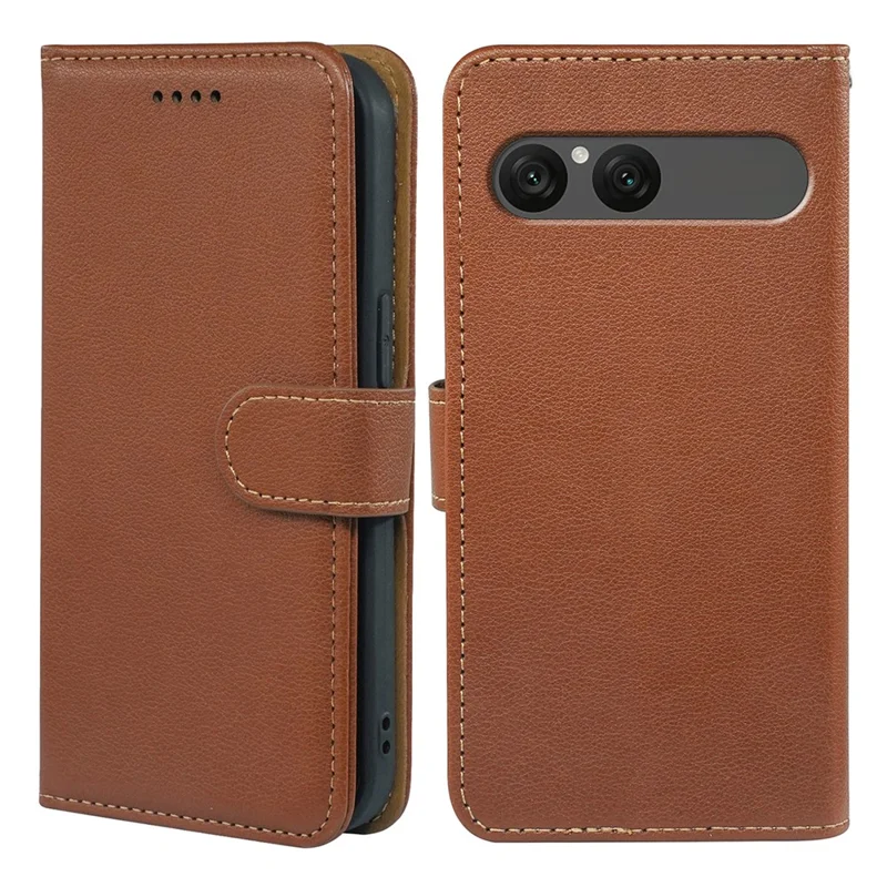 Étui Sony Xperia 10 VII RFID Blocking Wallet Litchi Texture Leather Phone Cover Magnetic Clasp - Brun