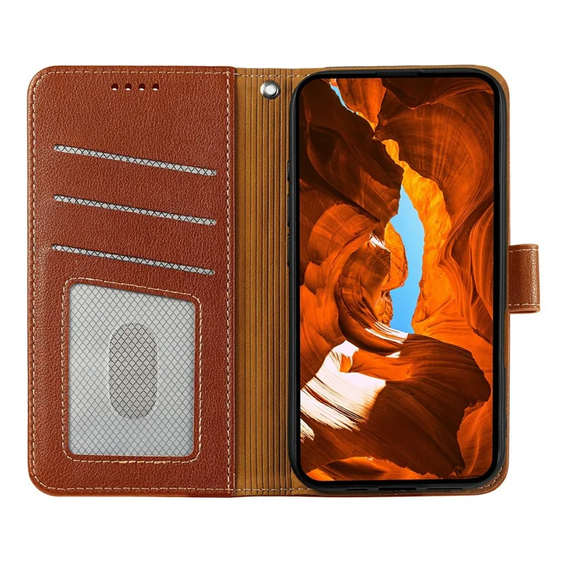 Étui Sony Xperia 10 VII RFID Blocking Wallet Litchi Texture Leather Phone Cover Magnetic Clasp - Brun