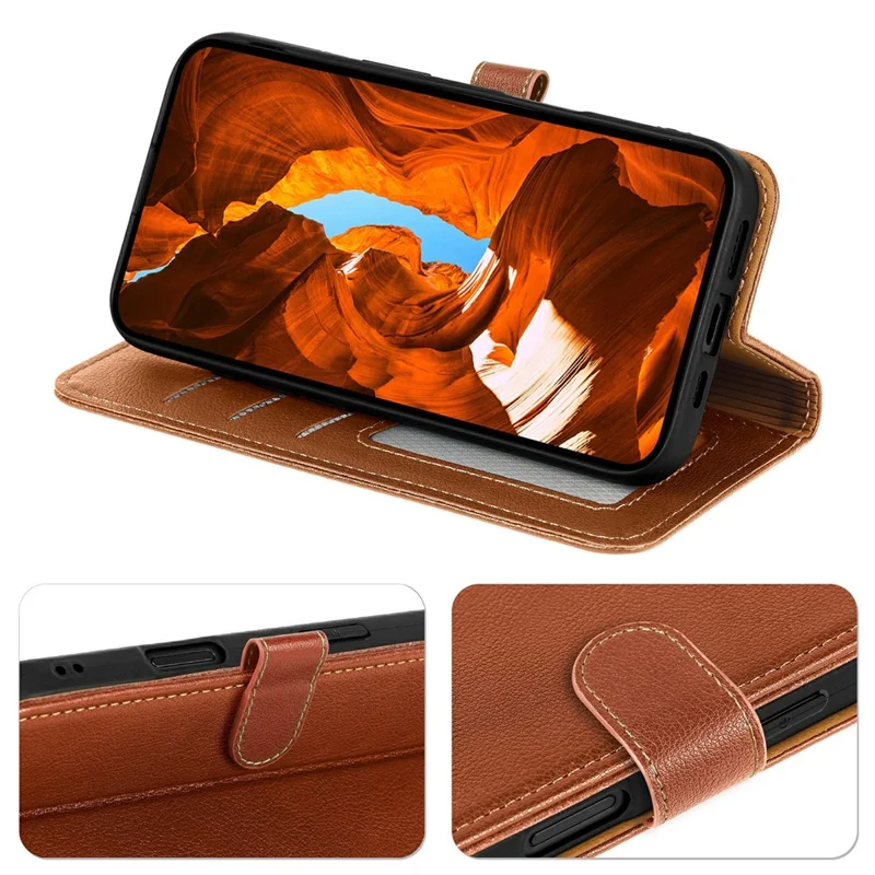 Étui Sony Xperia 10 VII RFID Blocking Wallet Litchi Texture Leather Phone Cover Magnetic Clasp - Brun