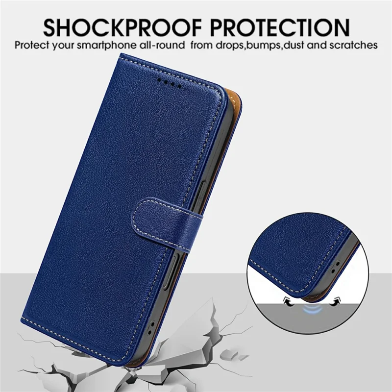 Per Honor Magic8 5G Case RFID Blocking Wallet Litchi Texture Leather Phone Cover Magnetic Clasp - Blu