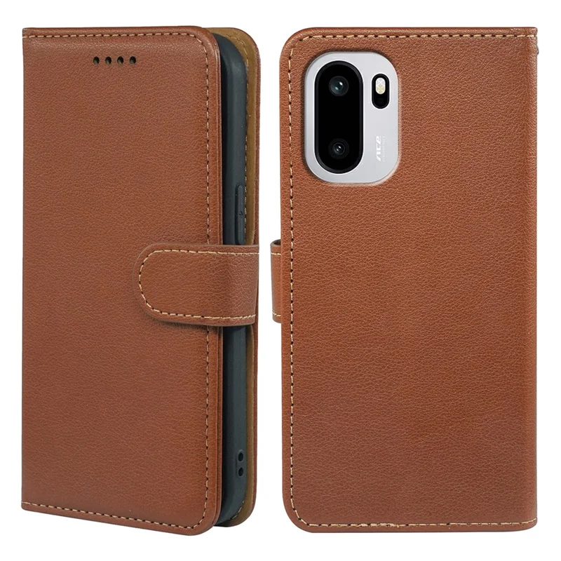 Capa OnePlus Ace 6 5G RFID Blocking Wallet Litchi Texture Leather Phone Cover Magnetic Clasp - Marrom