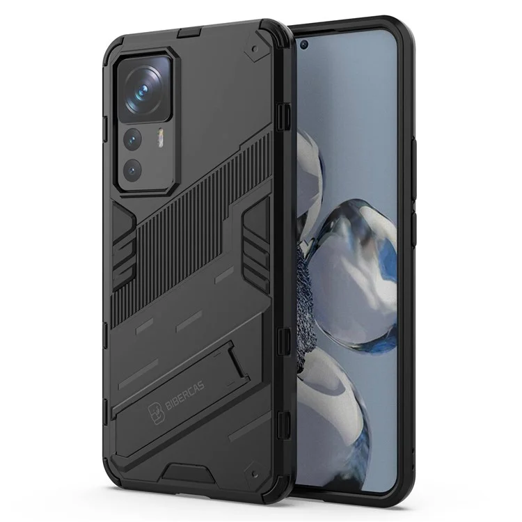 Für Xiaomi 12T Pro 5G Anti-Drop Hard PC+Soft TPU-Hülle Stoßfeste Ständer-Handyhülle - Schwarz