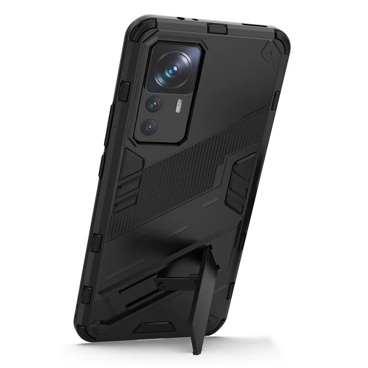 Für Xiaomi 12T Pro 5G Anti-Drop Hard PC+Soft TPU-Hülle Stoßfeste Ständer-Handyhülle - Schwarz
