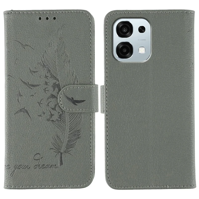 Capa Oppo A6 Pro 5G Feather Imprint PU Leather Wallet - Cinza