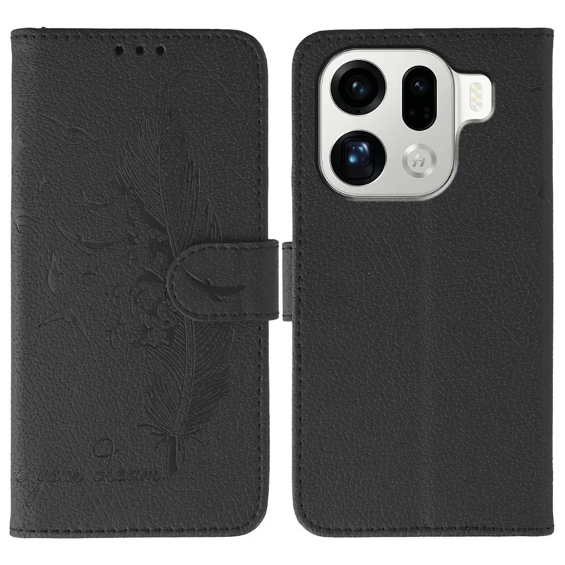 Capa Oppo Find X9 Pro 5G - Feather Imprint PU Leather Wallet Phone Cover - Preto