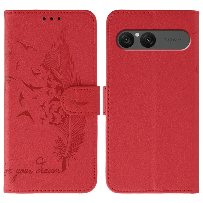 For Sony Xperia 10 VII Case Feather Imprint PU Leather Wallet Phone Cover - Red