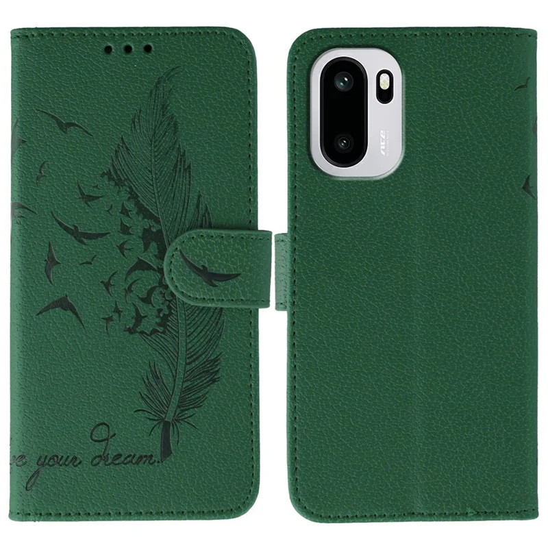 For OnePlus 15R 5G / Ace 6T 5G / Ace 6 5G Case Feather Imprint PU Leather Wallet Phone Cover - Green